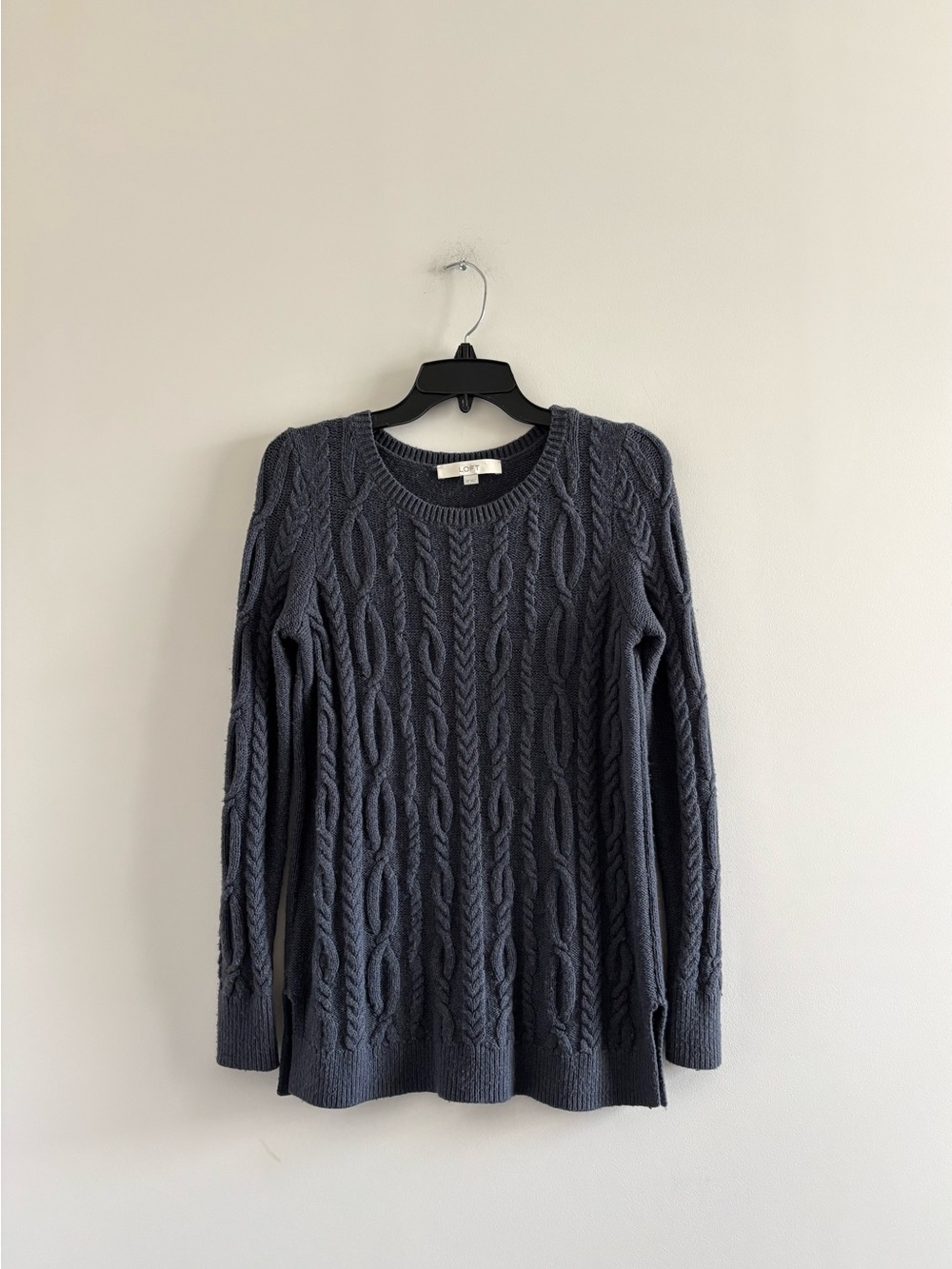 Vintage LOFT Sweater Gray Cable Knit Fisherman Cotton Wool Womens XS Preppy Y2K